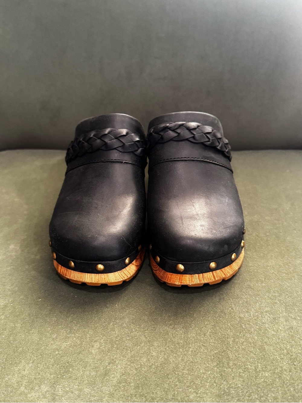 Kork-Ease Black Braided Leather Clogs